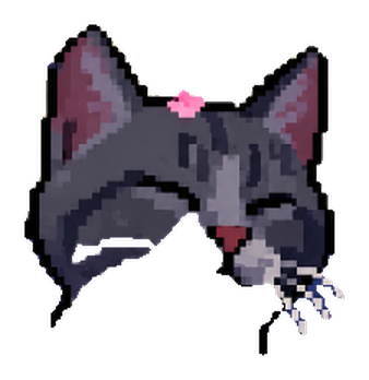 Moonmew with eyes closed and a pink petal between the ears